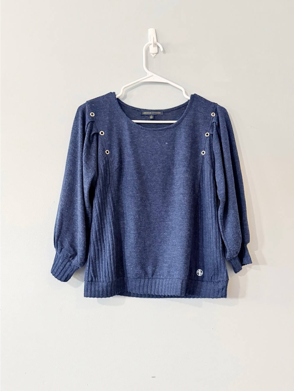 Adrienne Vittadini Navy Scoop-Neck Eyelet Pullover Sweater